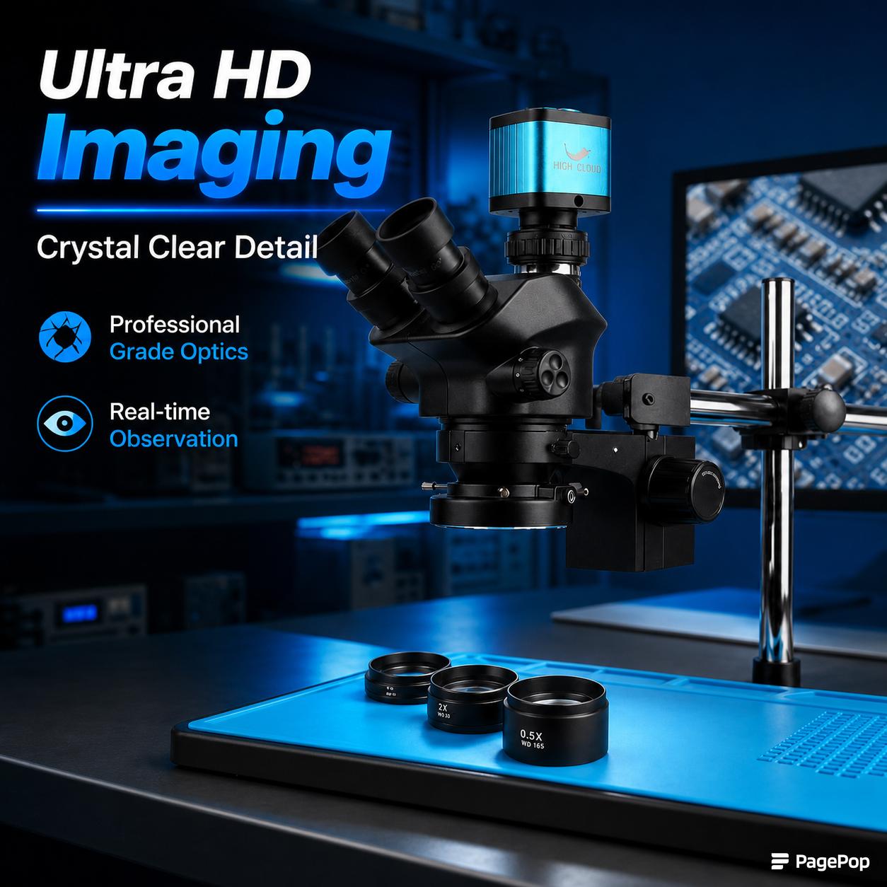 Simul-Focal Industrial Microscope 4K Hdmi - Przemysłowy Mikroskop Stereoskopowy Trinokularny z Regulacją